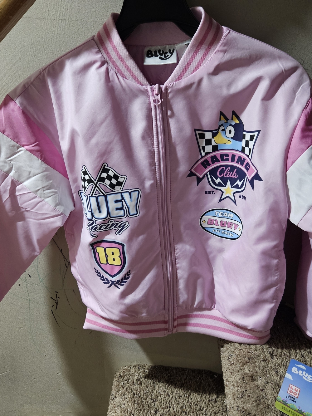 Bluey Pink Racing Club Bomber Jacket for Kids